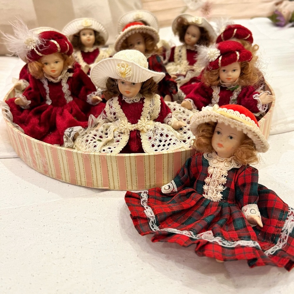 Vintage Kurt Adler Porcelain Girl Dolls Christmas Ornament (LOT 10 Dolls)